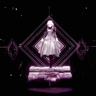 a statue of a woman standing in front of a geometric pattern