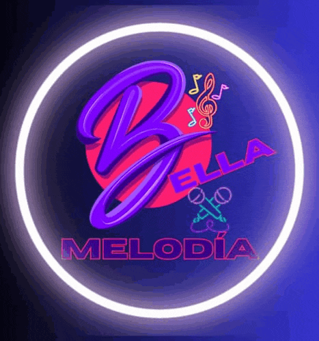 a logo for bella melodia is displayed on a dark blue background