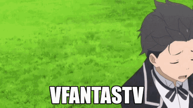 a man in a tuxedo stands in front of a grassy field with the words vfantastv on the bottom