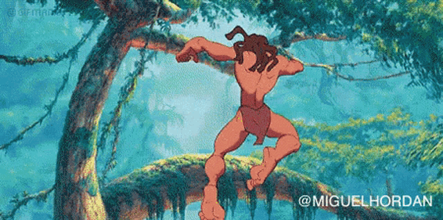 a cartoon of a man hanging from a tree with the name miguelhordan written below him
