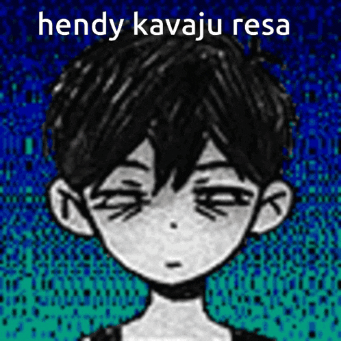 a black and white drawing of a boy with the words hendry kavaju resa written above it