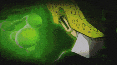 a green background with a drawing of a person 's face on it