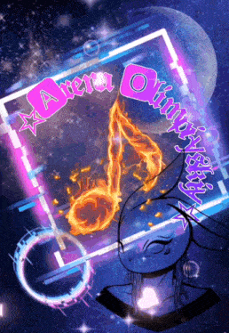 a sign that says arena on it with a fire music note