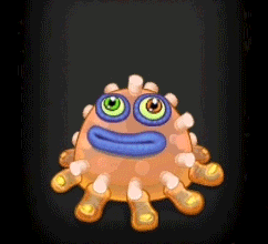 a cartoon character with a blue mouth and green eyes is looking at the camera .