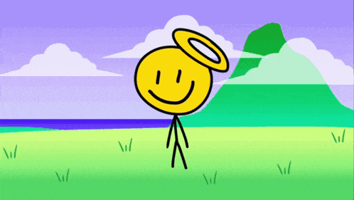 a yellow stick figure with a halo on his head