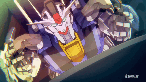 a cartoon of a robot with the word sunrise on the bottom right