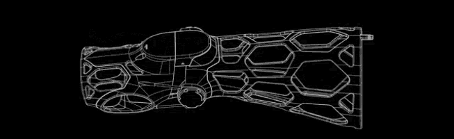 a black and white drawing of a machine on a black background