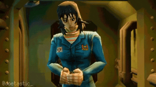 a cartoon of a woman in a space suit with a patch that says space shuttle on it