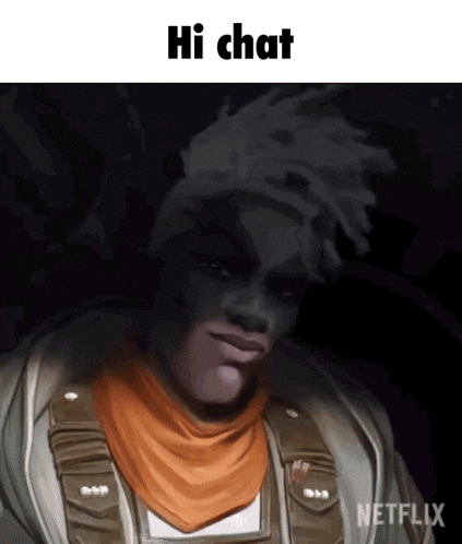 a cartoon of a man with dreadlocks and a scarf around his neck with the words hi chat above him