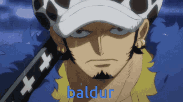a close up of a cartoon character with the name baldur on the bottom right