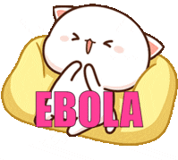 a cartoon cat is laying on a yellow pillow with the word ebola in pink