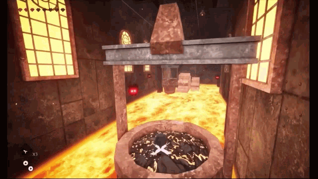 a video game is being played in a room with a cross in the middle