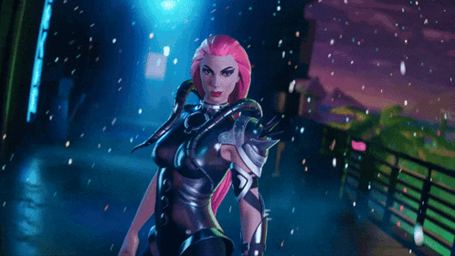 a woman with pink hair in a video game