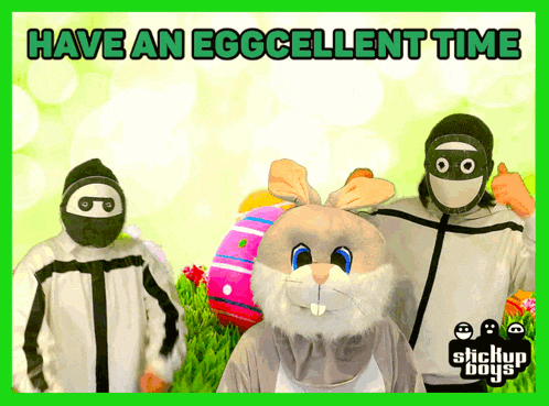 a card that says have an eggcellent time with a bunny