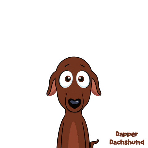 a cartoon of a dachshund with its eyes closed and the name dapper dachshund below it