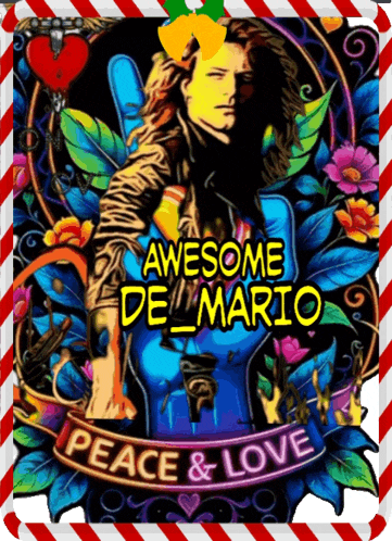 an awesome del mario peace and love poster