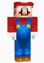 a minecraft skin of mario wearing red and blue overalls