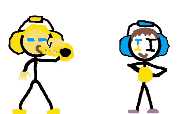 two stick figures wearing headphones with the letter i on them