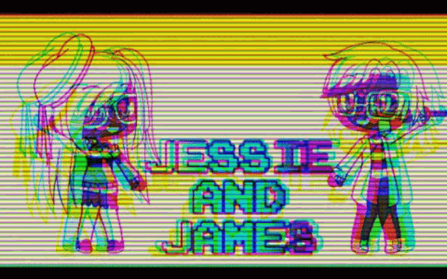 a girl and a boy are standing next to each other with the words jessie and james .