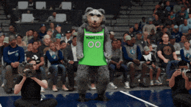 a mascot for the minnesota timberwolves jumping in the air