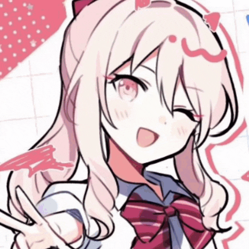 a close up of a drawing of a girl with long white hair and a bow tie .