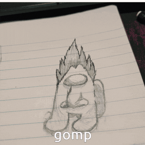 a drawing of a cartoon character with the word gomp on the bottom