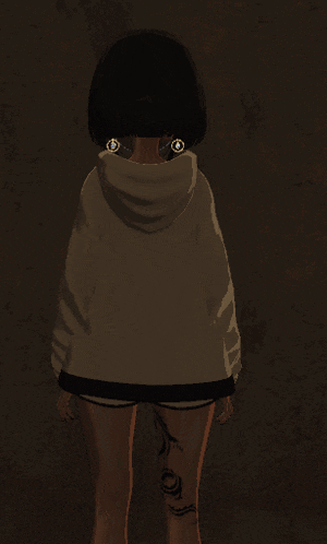 a drawing of a girl wearing shorts and a hoodie