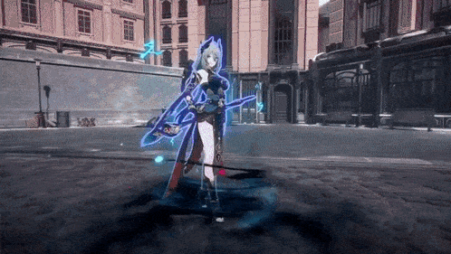 a girl in a video game is holding a sword and shield .