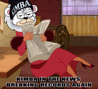 a cartoon of a bear reading a newspaper with kimba in the news breaking records again