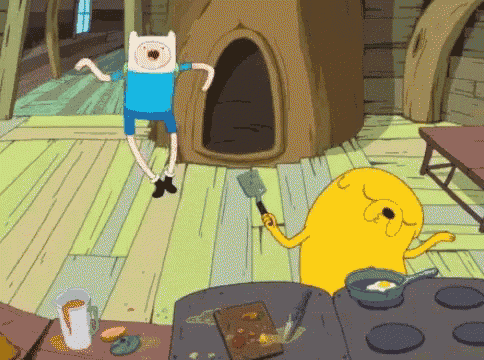 finn and jake from adventure time are cooking together