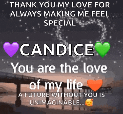 thank you my love for always making me feel special candice you are the love of my life a future without you is unimagineable