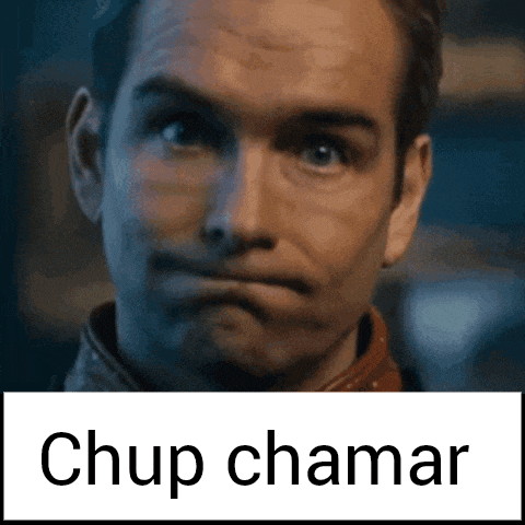 a close up of a man 's face with the words chup chamar written below it