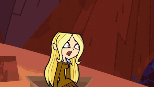 a cartoon girl with blonde hair is sitting with her eyes closed and her mouth open