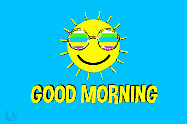 a yellow sun with sunglasses and the words good morning