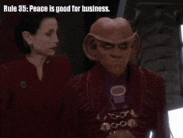 rule 35 peace is good for business written on a screen