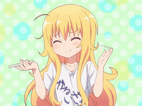 a girl with long blonde hair is wearing a t-shirt that says ' a ' on it