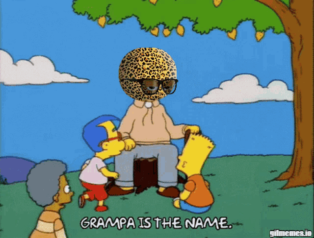 a cartoon of bart simpson talking to grampa is the name