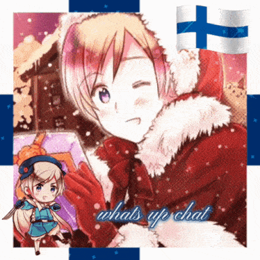 a picture of a girl with the words whats up chat