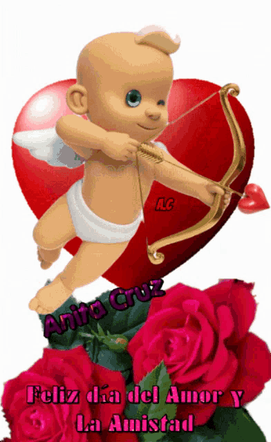 a picture of a cupid with a bow and arrow with the words feliz dia del amor y la amistad