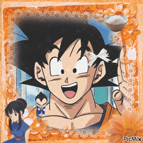 a picture of a cartoon character with a bowl of rice in the background and the caption picmix