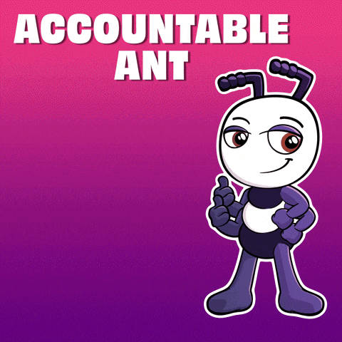 a cartoon ant with the words accountable ant behind it