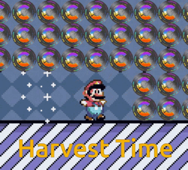 a video game called harvest time with mario and bubbles