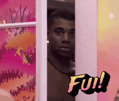 a shirtless man peeking out of a door with the word ful written on the bottom