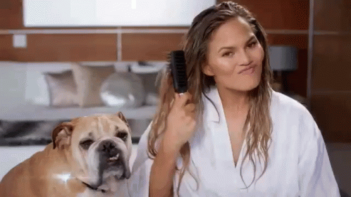 Hair Brush GIF - Chrissy Teigen Frustrated Dog GIFs