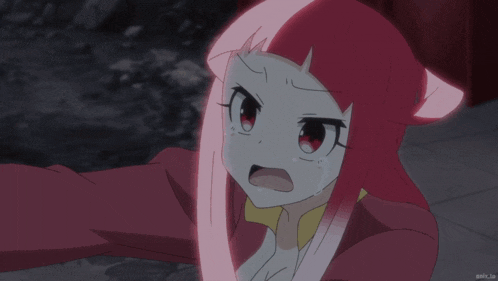 a girl with pink hair is being held by someone