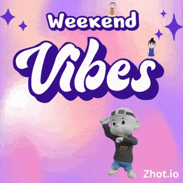a poster for weekend vibes with a cartoon character on it
