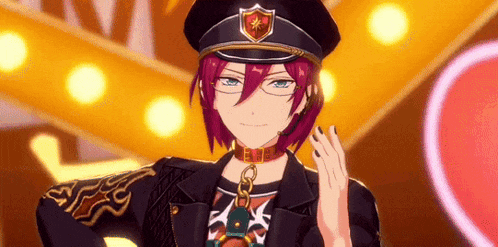 a close up of a anime character wearing a hat and glasses .