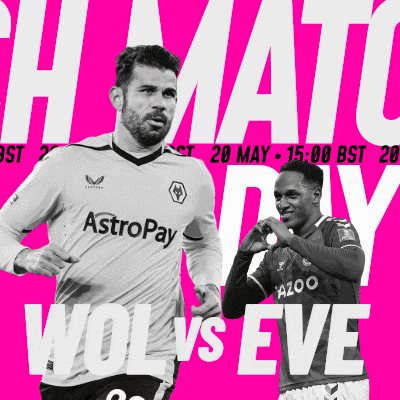 a poster for wolves vs eve shows two soccer players on a pink background
