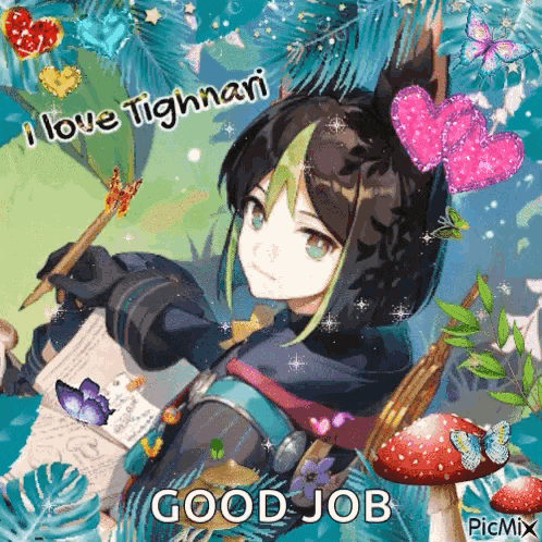 a picture of a girl holding a pen with the words i love tighani good job