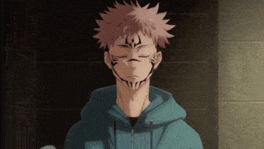 a man in a blue hoodie with a tattoo on his face